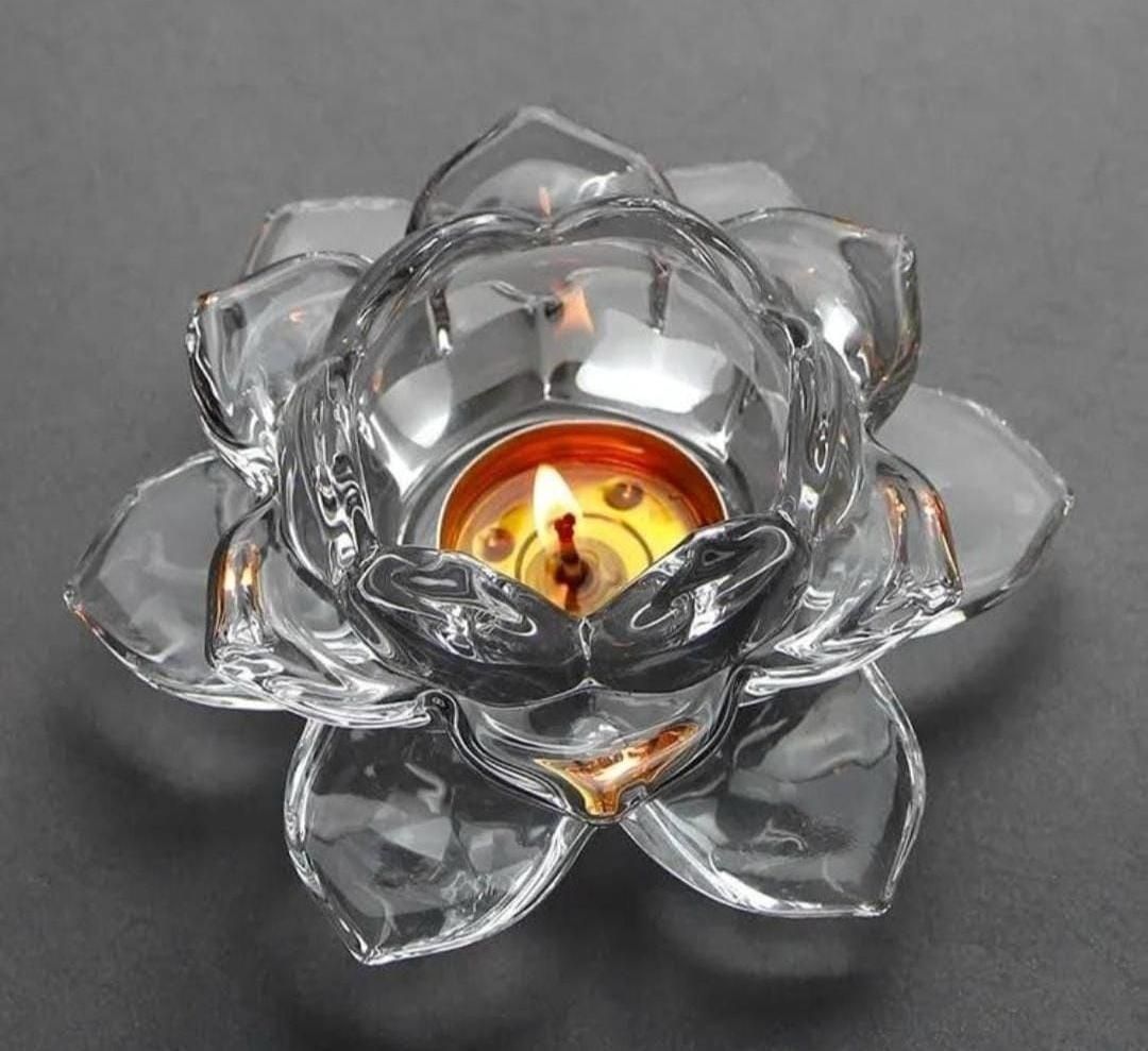Glass Lotus Flower Tea Light Candle Holder Set