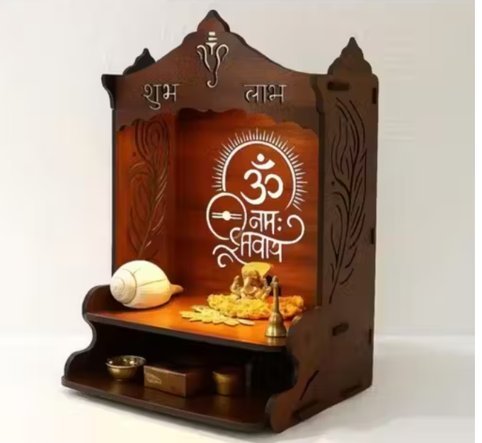 Shubh Labh Handcrafted Wooden Pooja Mandir